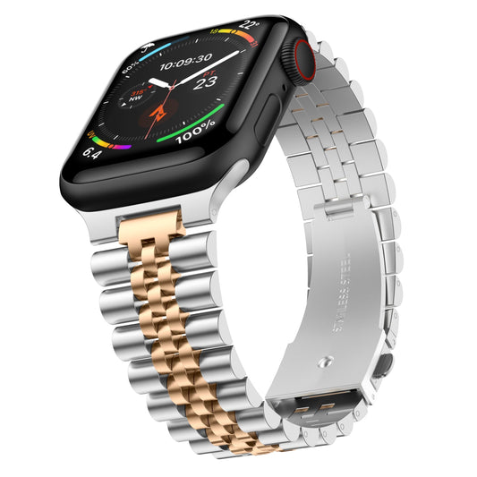 Stainless Steel Link Bracelet Band - The Perth in Silver and Gold Large - Compatible with Apple Watch Size 42mm to 45mm-0